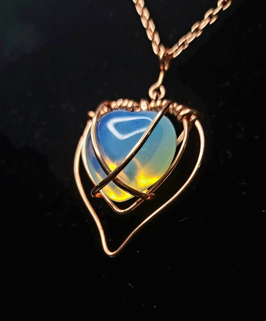 Opalite Heart Shield Pendent Necklace